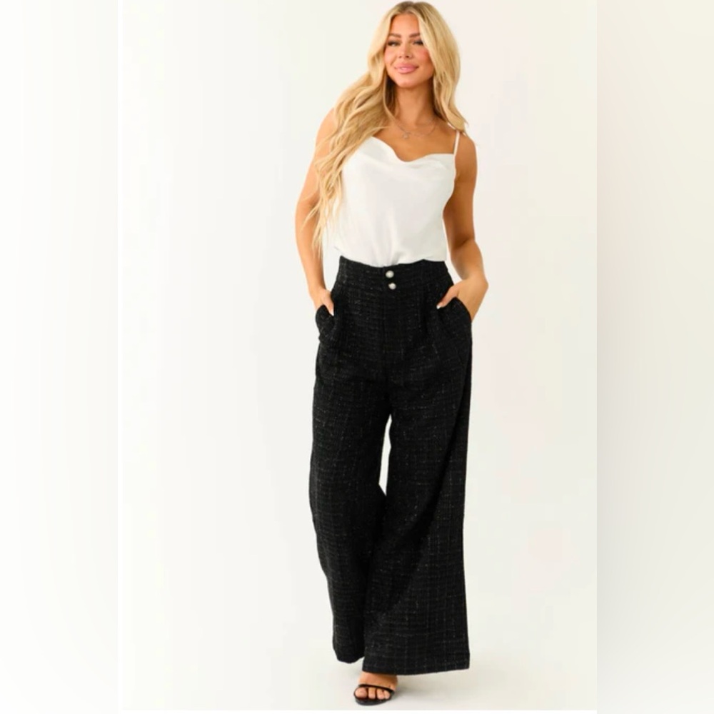 Flying Tomato Black Wide Leg Tweed Pants